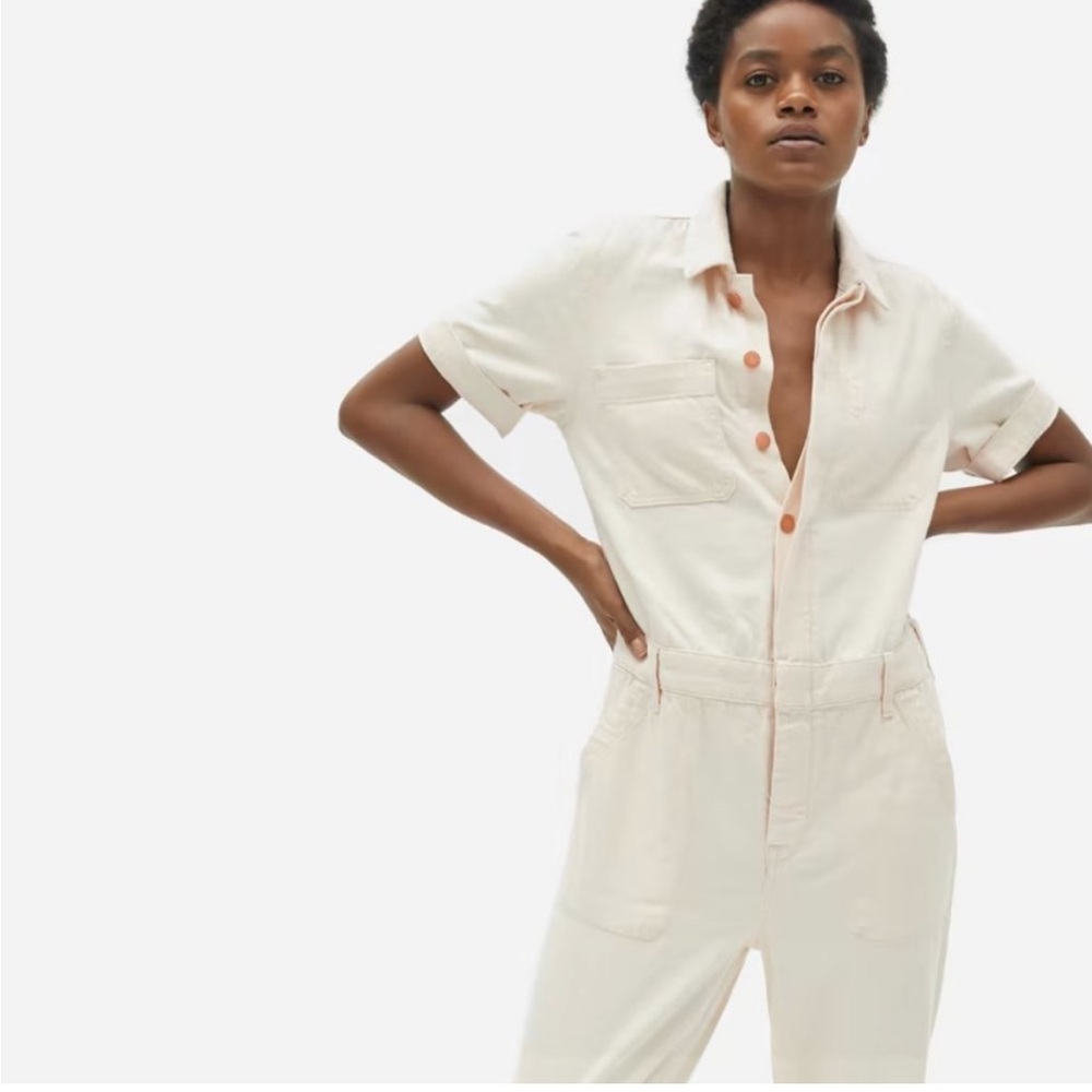 EVERLANE Organic Cotton The Super-Soft Summer Denim Jumpsuit in Bone size